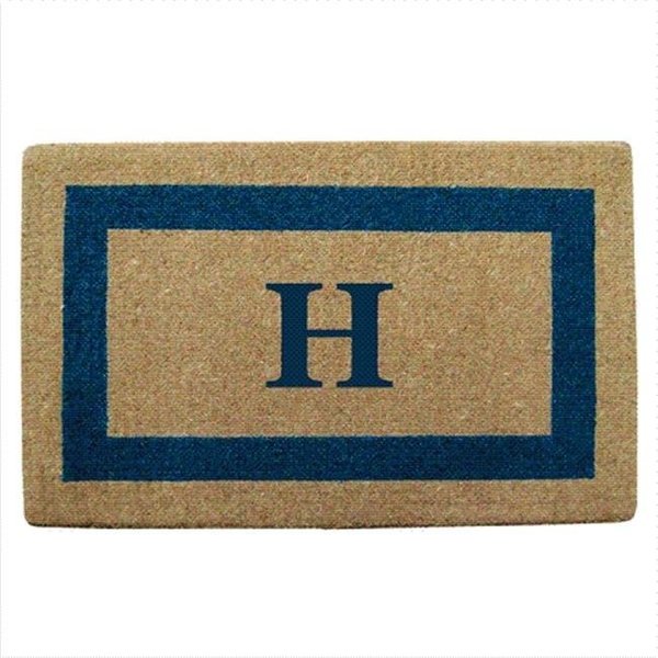 Nedia Home Nedia Home 02029H Single Picture - Blue Frame 22 x 36 In. Heavy Duty Coir Doormat - Monogrammed H O2029H